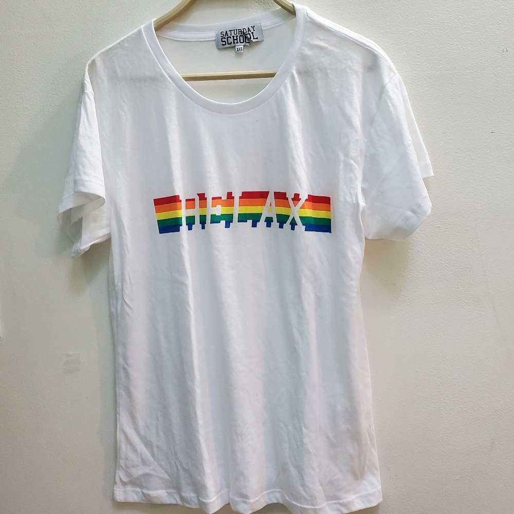 Saturday School "Relax" Graphic Tee Crewneck Retro 80s Vibe White Size XXS